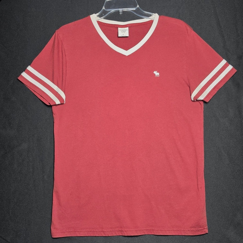 Abercrombie & Fitch Vintage V-Neck T-Shirt Brick Red Ringer Large USA Made 1033